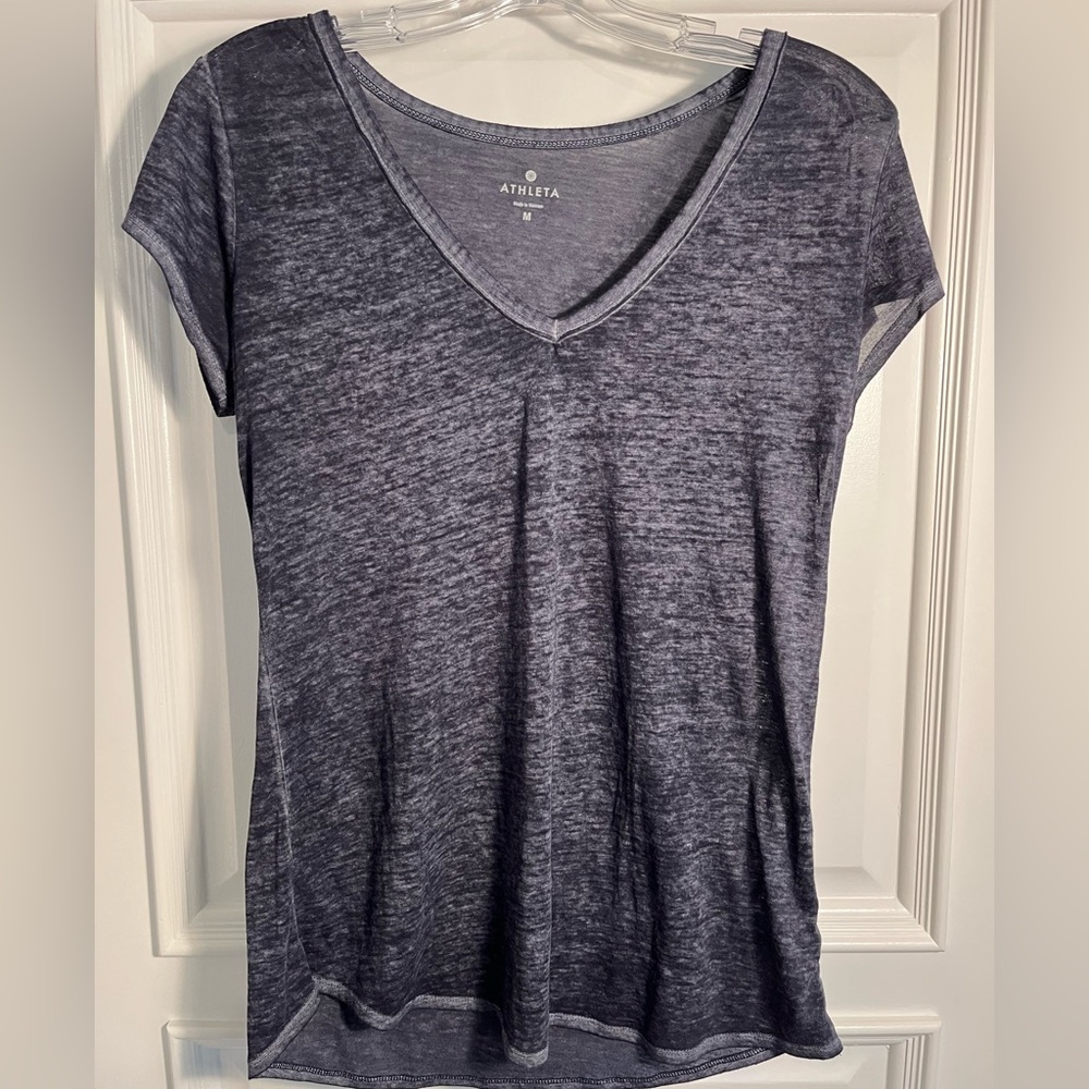 Athleta Breezy Scoop V-Neck Short-Sleeve Tee - Heather Black - Medium - EUC